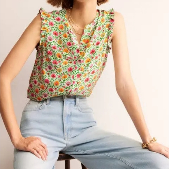 Boden Flame Scarlet Diamond Terrace Alicia Red and Pink Floral Blouse Size 8 - Picture 16 of 16